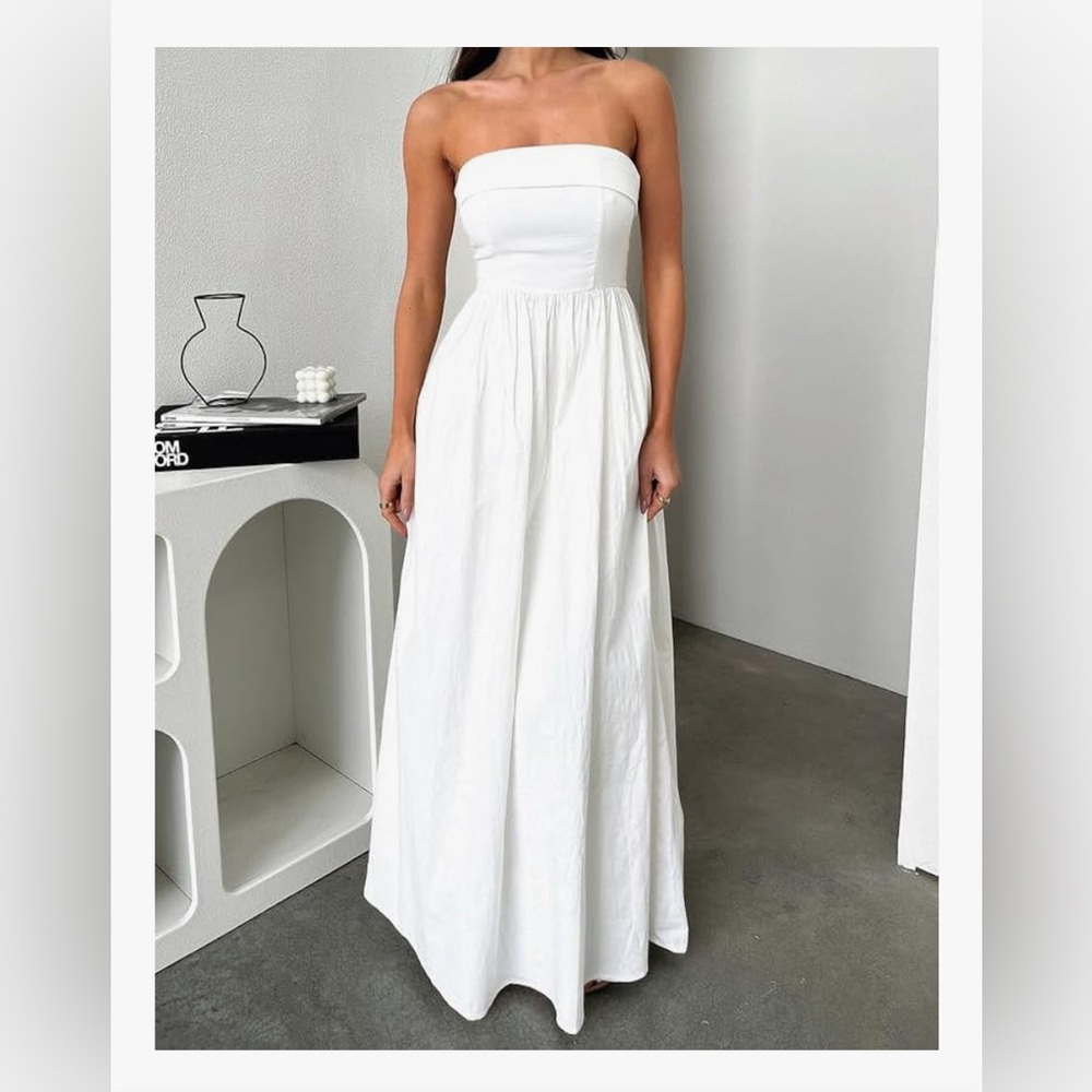 Elegant White Strapless Maxi Dress